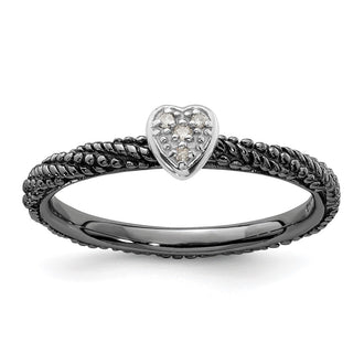 Buy Stylish Ruthenium-Plated Silver Heart Ring with Diamonds - 14K Luxury