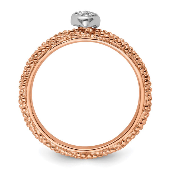 Rose Gold Plated Heart Ring - Sterling Silver Diamond Stackable Expressions
