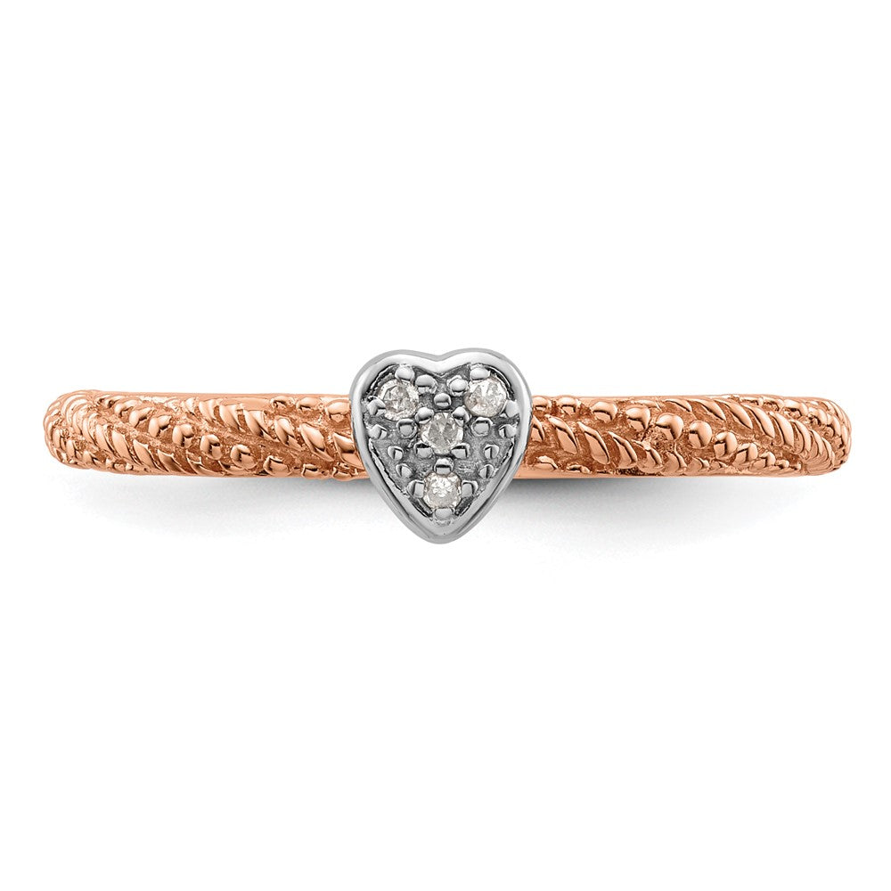 Exclusive Rose Gold Plated Heart Ring - Stylish Sterling Silver & Diamond Stackable
