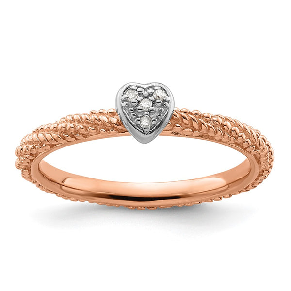 Rose Gold Plated Heart Ring - Sterling Silver Diamond Stackable Expressions