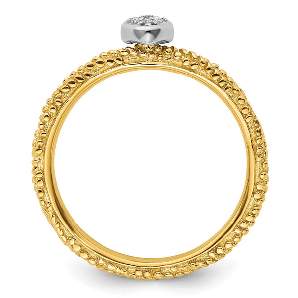 Yellow Gold Plated Heart Ring with Sterling Silver & Diamonds
