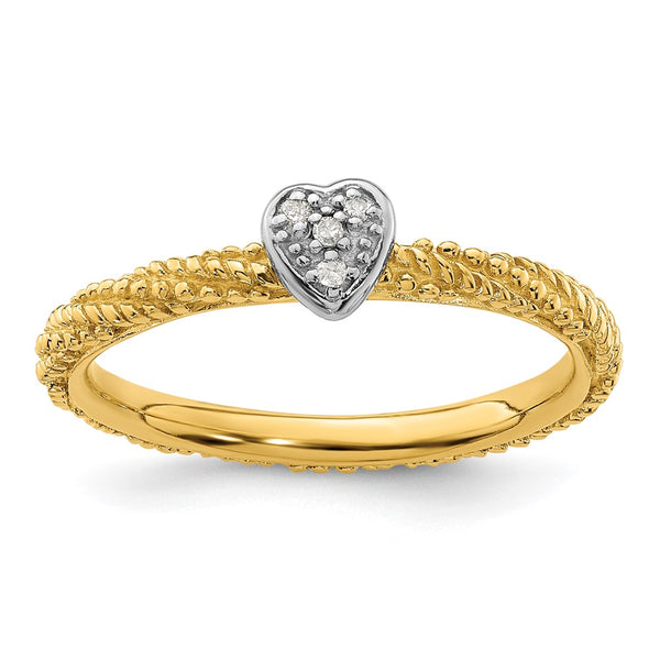 Yellow Gold Plated Heart Ring with Sterling Silver & Diamonds