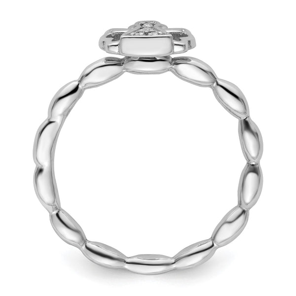Polished Sterling Silver Stackable Diamond Halo Ring
