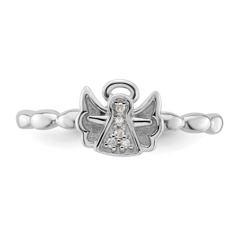 Buy Stylish Polished Sterling Silver Stackable Angel Ring with Diamonds