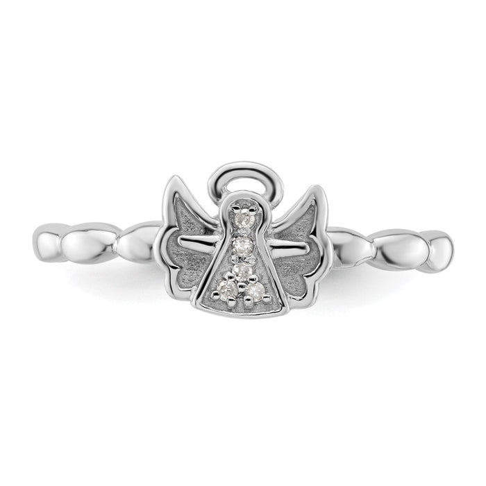 Buy Stylish Polished Sterling Silver Stackable Angel Ring with Diamonds-4