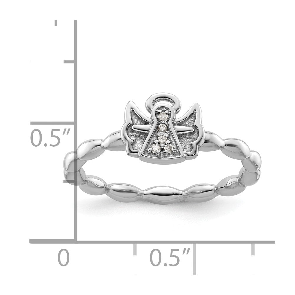 High-Quality Polished Sterling Silver Stackable Angel Ring with Diamonds - Luxury Design