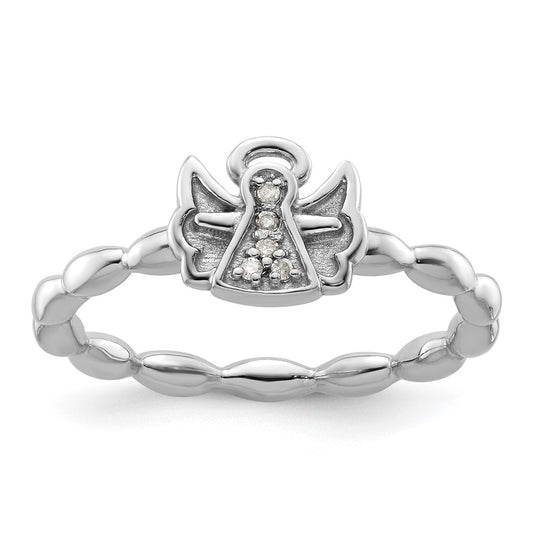 High-Quality Polished Sterling Silver Stackable Angel Ring with Diamonds - Luxury Design