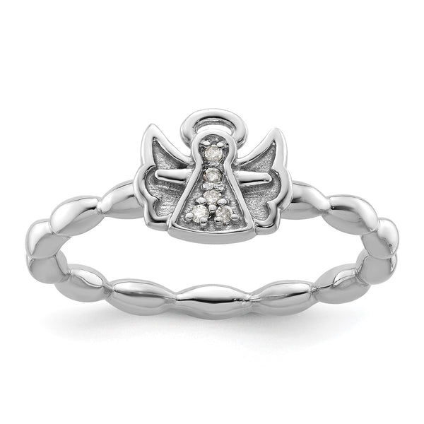 Polished Sterling Silver Stackable Diamond Halo Ring