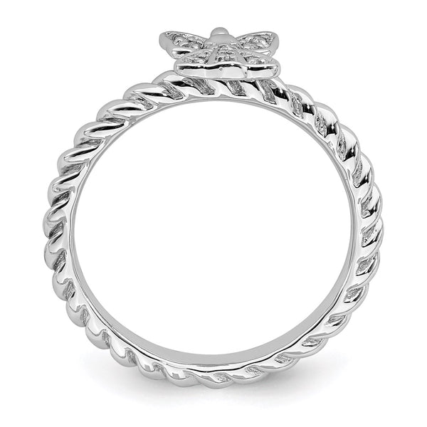Polished Diamond Angel Ring in Sterling Silver - Stackable