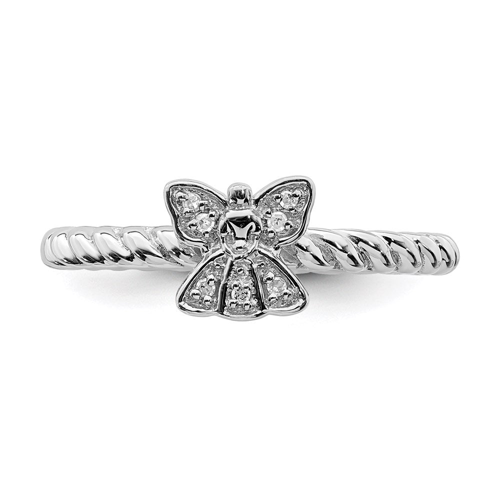 High-Quality Polished Diamond Angel Ring in Sterling Silver - Stylish Stackable Expressions