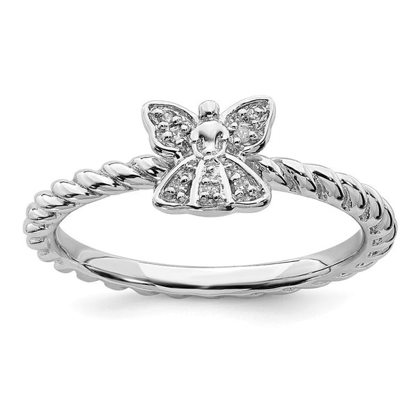 Polished Diamond Angel Ring in Sterling Silver - Stackable