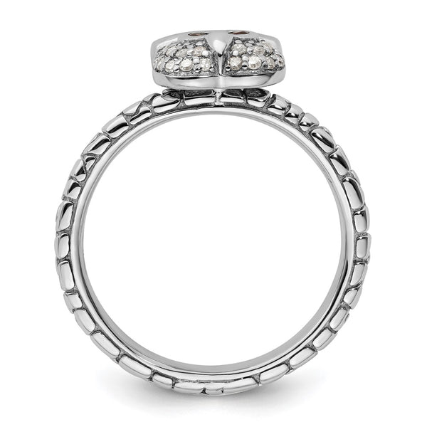 Sterling Silver Stackable Owl Ring with Garnet & Diamond Accents