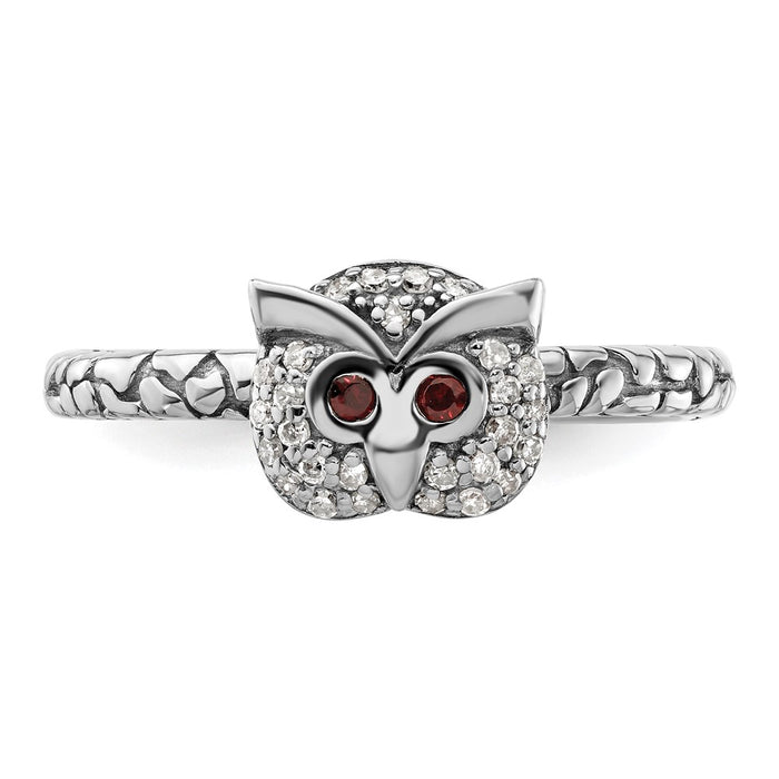 Shop Stylish Sterling Silver Stackable Owl Ring with Garnet & Diamond Accents-4