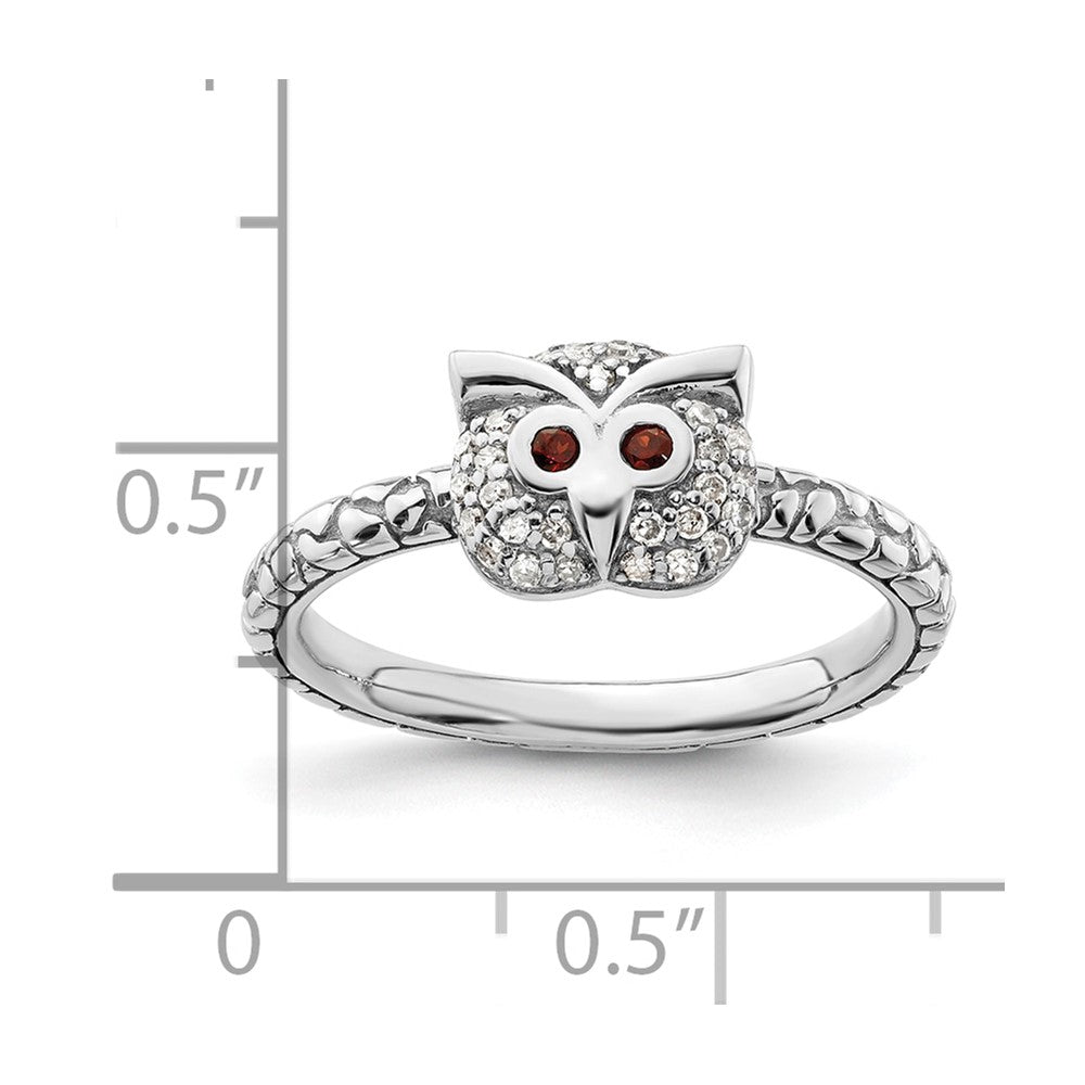 Buy Exclusive Sterling Silver Stackable Owl Ring, Garnet & Diamond Accents