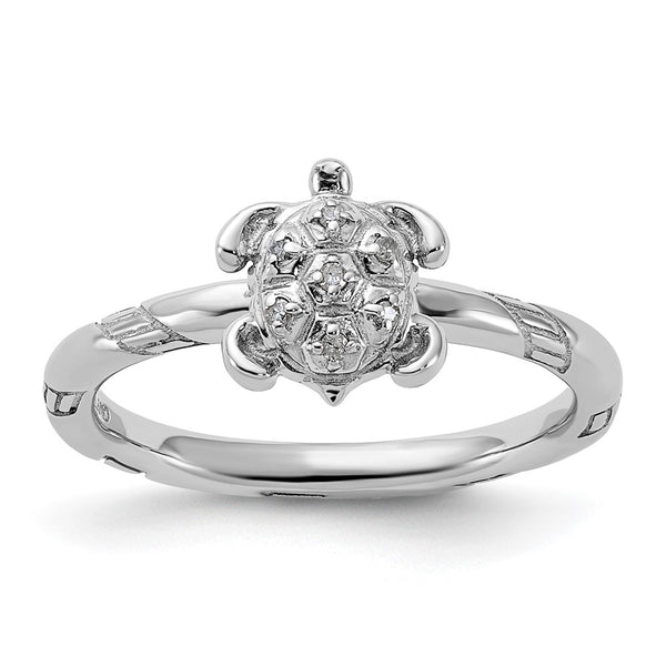 Sterling Silver Diamond Turtle Stackable Ring