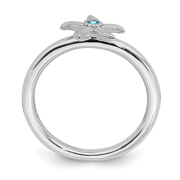 Sterling Silver Stackable Blue Topaz Starfish Ring - 14K Luxe
