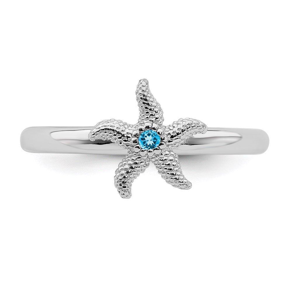 Buy Stylish Sterling Silver Stackable Blue Topaz Starfish Ring - 14K Luxe