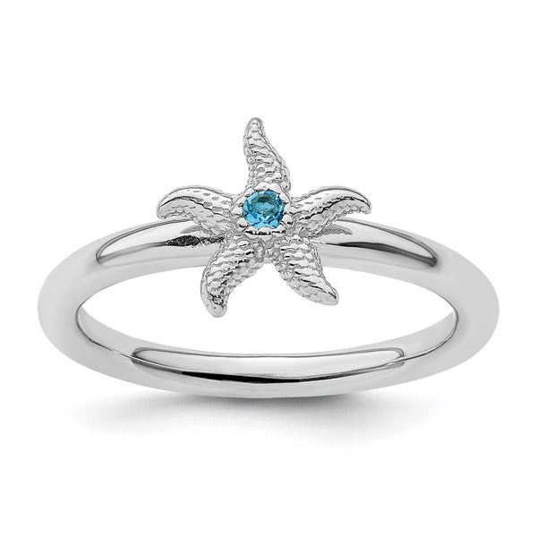 Sterling Silver Stackable Blue Topaz Starfish Ring - 14K Luxe