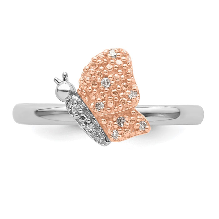 High-Quality Stackable Butterfly Ring in Sterling Silver & Rose Gold-Plated, Stylish Diamond Accents-4