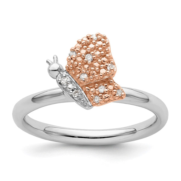 Sterling Silver & Rose Gold-Plated Butterfly Ring with Diamond Accents