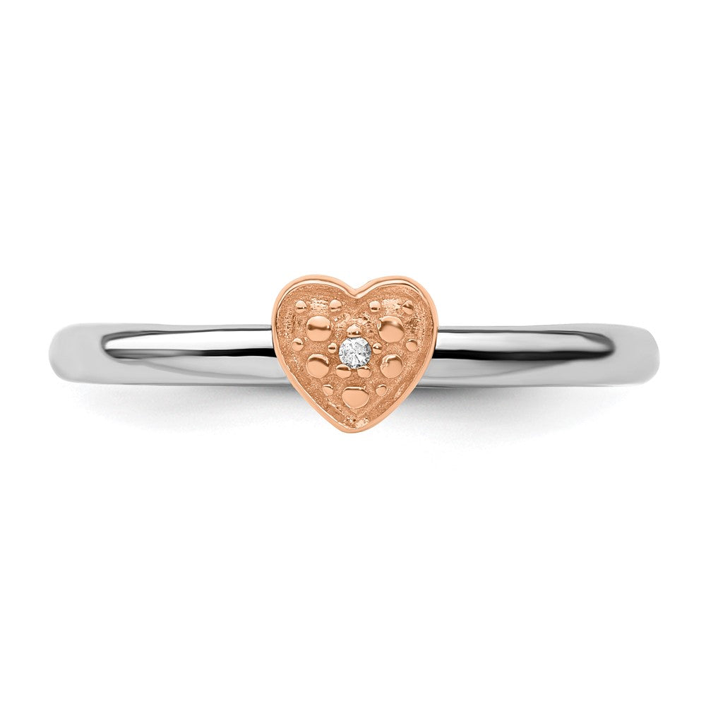 Designer Stackable Expressions Diamond Heart Ring - 14K Rose Gold Plated, Stylish Value