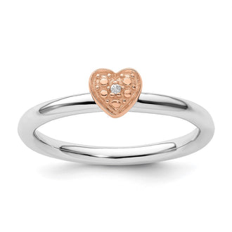 Designer Stackable Expressions Diamond Heart Ring - 14K Rose Gold Plated, Stylish Value