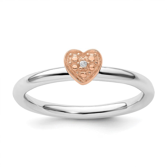 Exclusive Stackable Expressions Diamond Heart Ring - Stylish Sterling Silver & Rose Gold