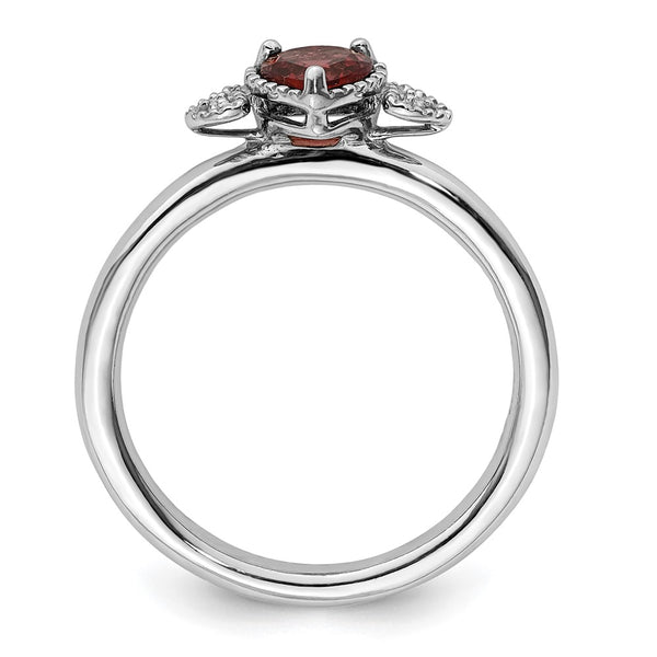 Sterling Silver Stackable Heart Ring with Garnet & Diamonds