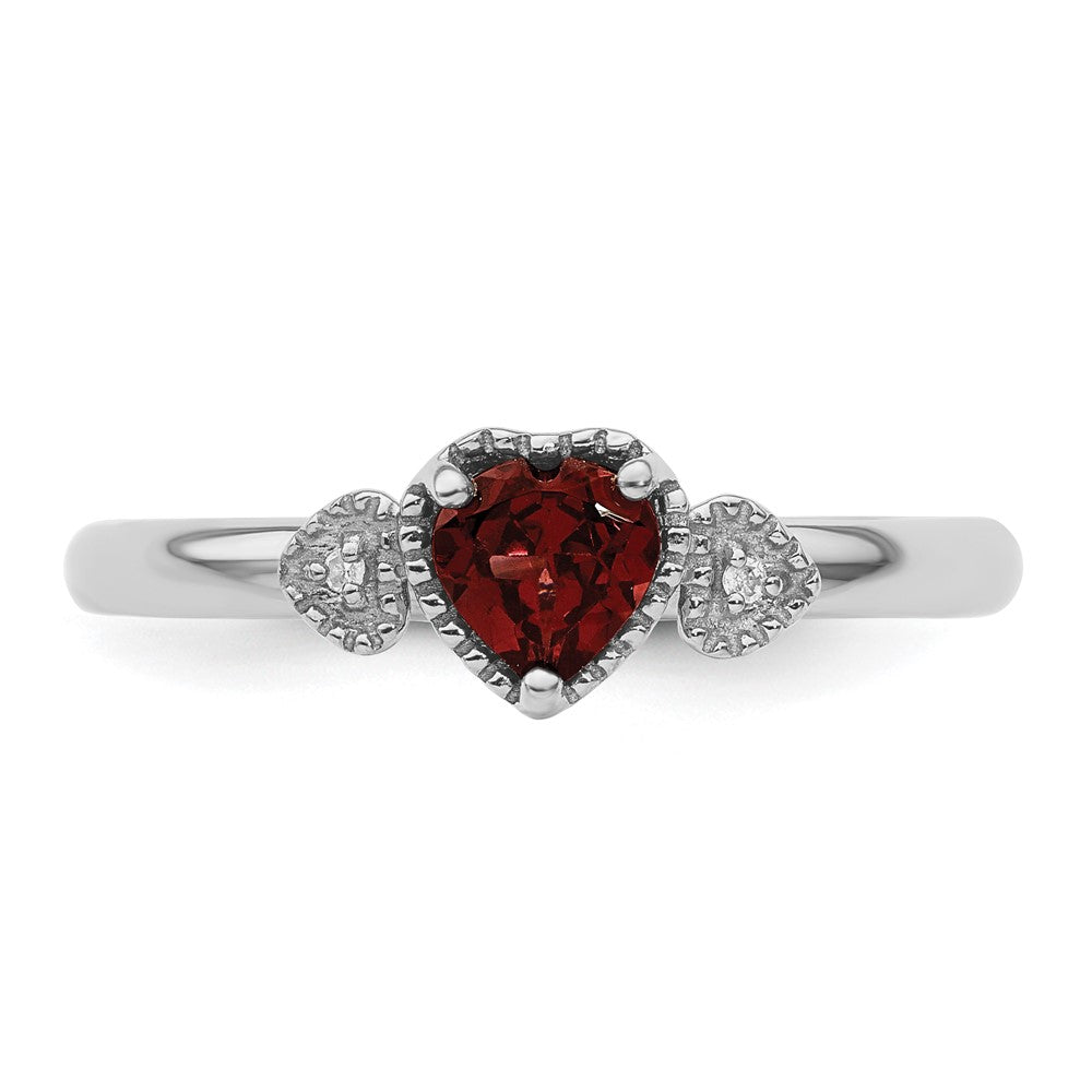 High-Quality Sterling Silver Stackable Heart Ring with Garnet & Diamonds | Stylish Value