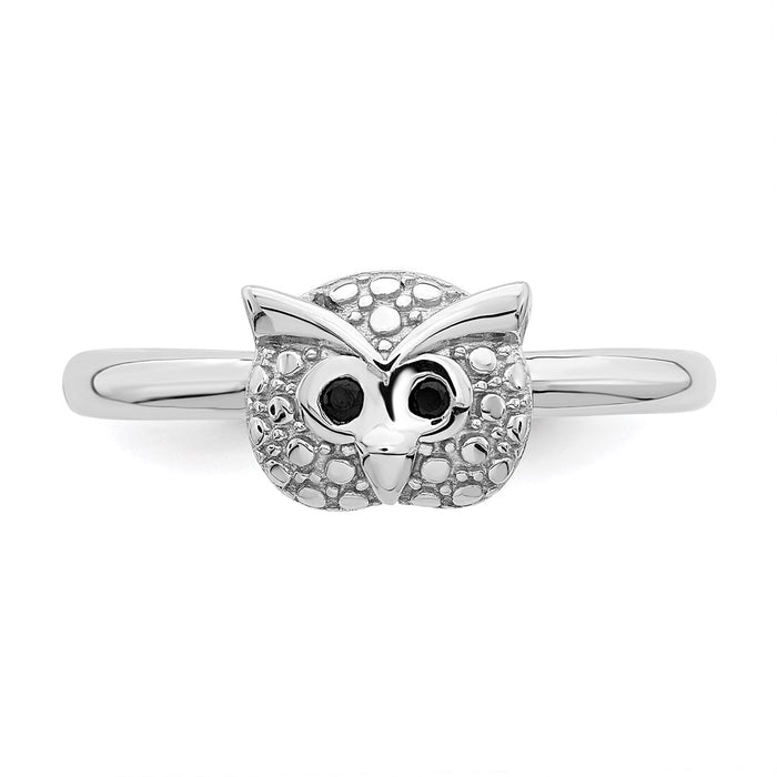 Exclusive Polished Onyx Owl Ring in Sterling Silver - Stylish Stackable Design-4