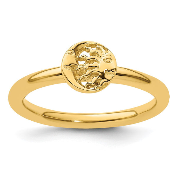 Sterling Silver Stackable Ring - 14K Gold Plated Sun Moon