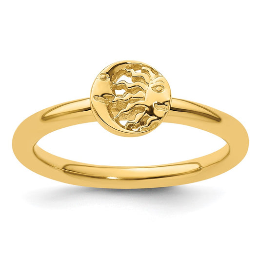 Buy Stylish Sterling Silver Stackable Ring - 14K Gold Plated Sun & Moon