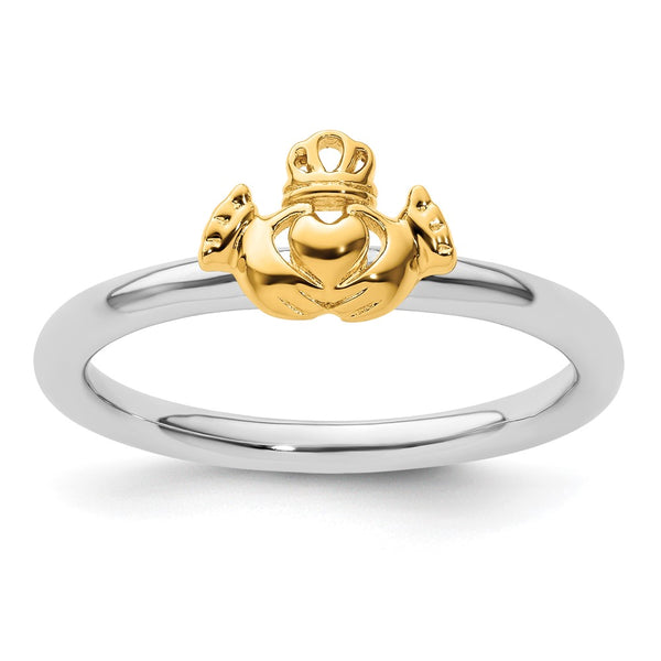 Yellow-Plated Sterling Silver Stackable Claddagh Ring - 14K