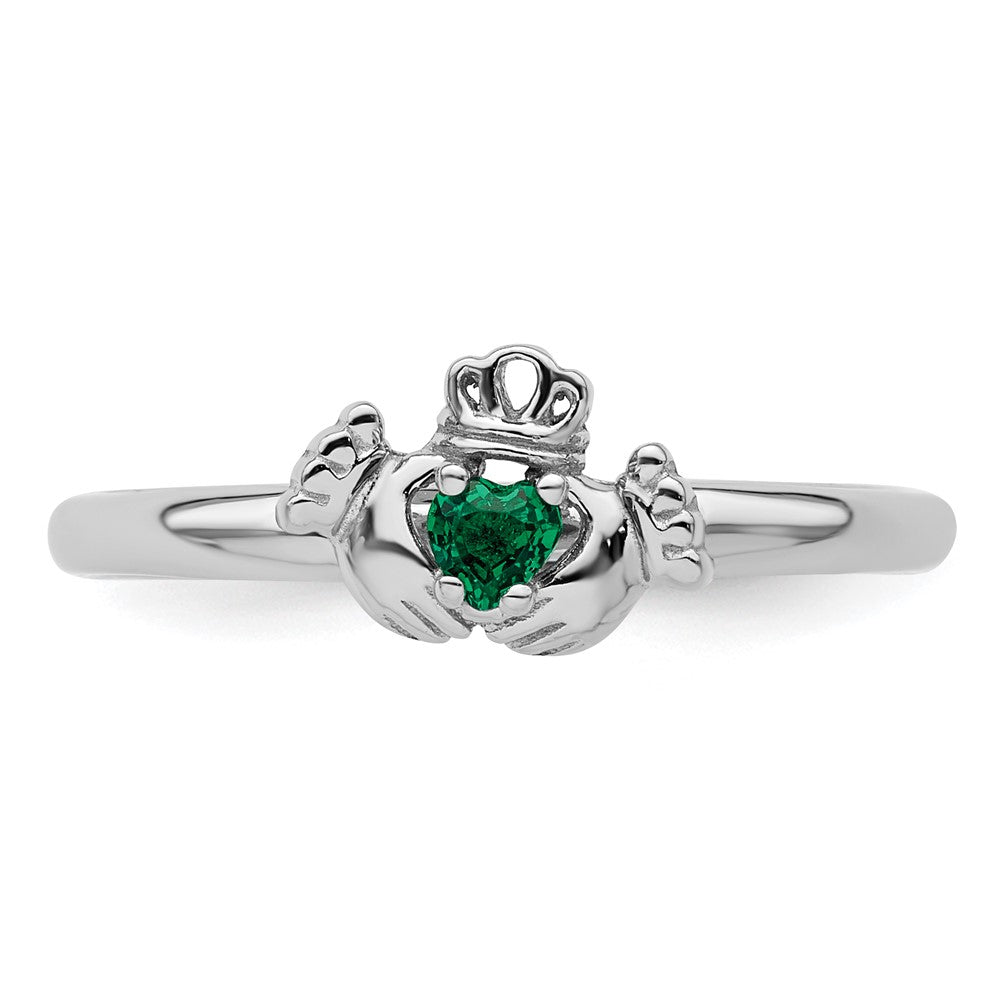 Shop Stylish Sterling Silver Claddagh Ring - Stackable with Emerald Accent