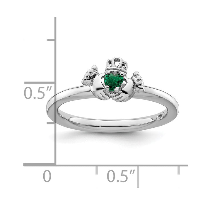 Shop Stylish Sterling Silver Claddagh Ring - Stackable with Emerald Accent-5