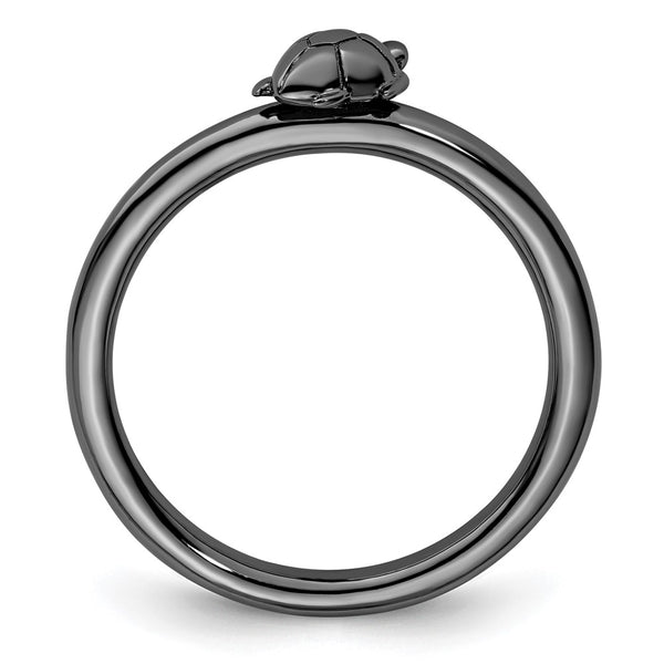 Black-Plated Turtle Ring in Sterling Silver - Stackable