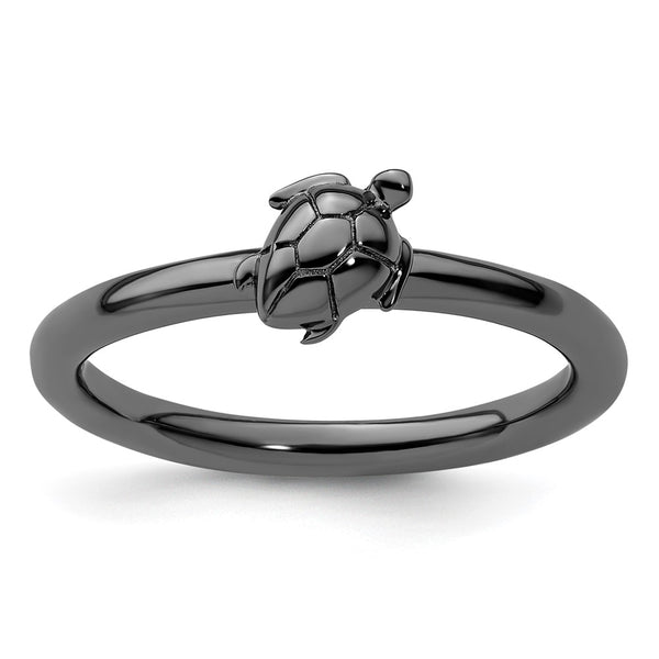 Black-Plated Turtle Ring in Sterling Silver - Stackable