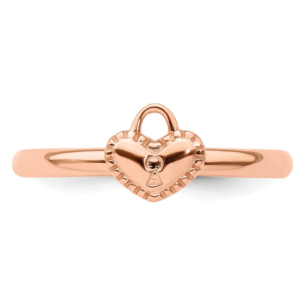 Buy Stylish Pink-Plated Heart Padlock Ring in Sterling Silver - 14K Gold Accents