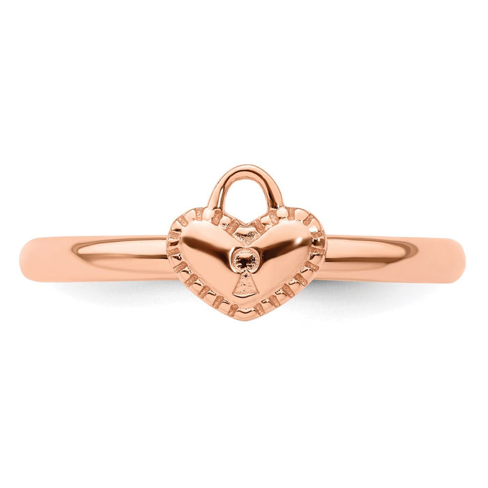 Buy Stylish Pink-Plated Heart Padlock Ring in Sterling Silver - 14K Gold Accents-4