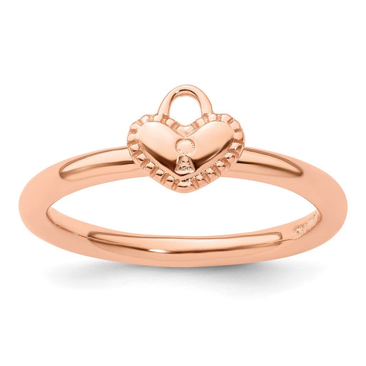 Buy Stylish Pink-Plated Heart Padlock Ring in Sterling Silver - 14K Gold Accents