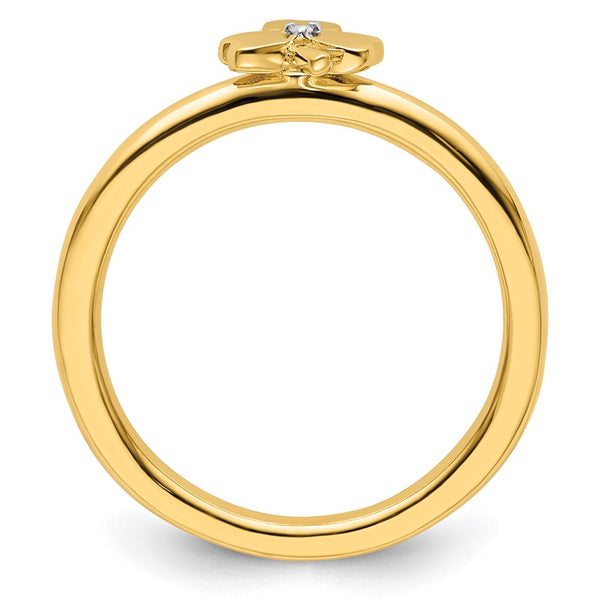 Yellow-Plated Sterling Silver Stackable Clover Ring with Diamond Accent