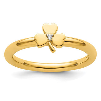 High-Quality Yellow-Plated Sterling Silver Clover Ring with Diamond Accent - Stylish Value!