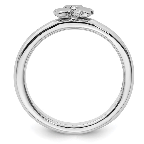 Rhodium-Plated Sterling Silver Stackable Diamond Clover Ring