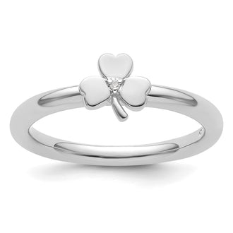 Shop Exclusive Rhodium-Plated Sterling Silver Stackable Diamond Clover Ring - Stylish Value!