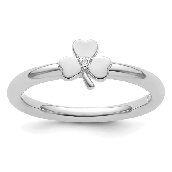 Rhodium-Plated Sterling Silver Stackable Diamond Clover Ring
