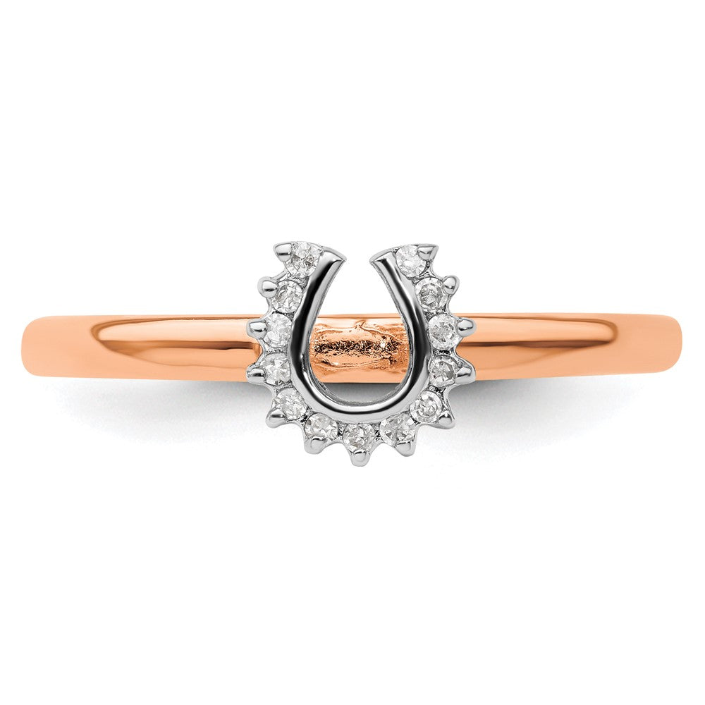 Buy Stylish Pink-Plated Sterling Silver Horseshoe Ring with Diamond Accent