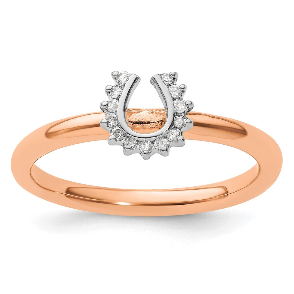 Buy Stylish Pink-Plated Sterling Silver Horseshoe Ring with Diamond Accent