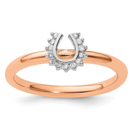 Buy Stylish Pink-Plated Sterling Silver Stackable Horseshoe Ring with Diamond Accent