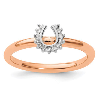 Exclusive Pink-Plated Sterling Silver Horseshoe Ring with 0.05 CT Diamonds