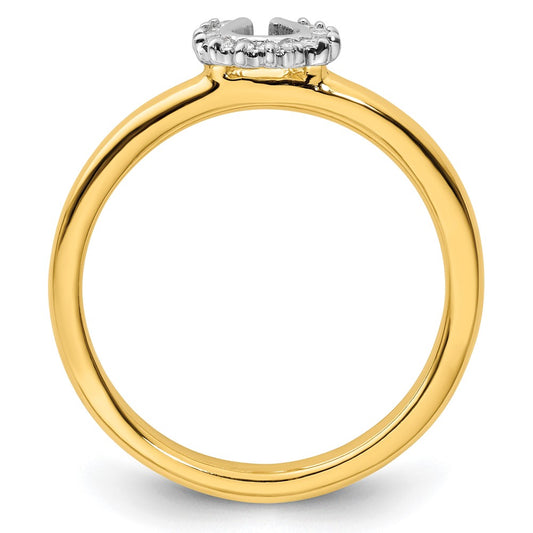 Buy Stylish Yellow-Plated Sterling Silver Stackable Horseshoe Ring with Diamond Accent